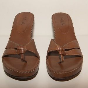 Brown leather slide heeled sandal